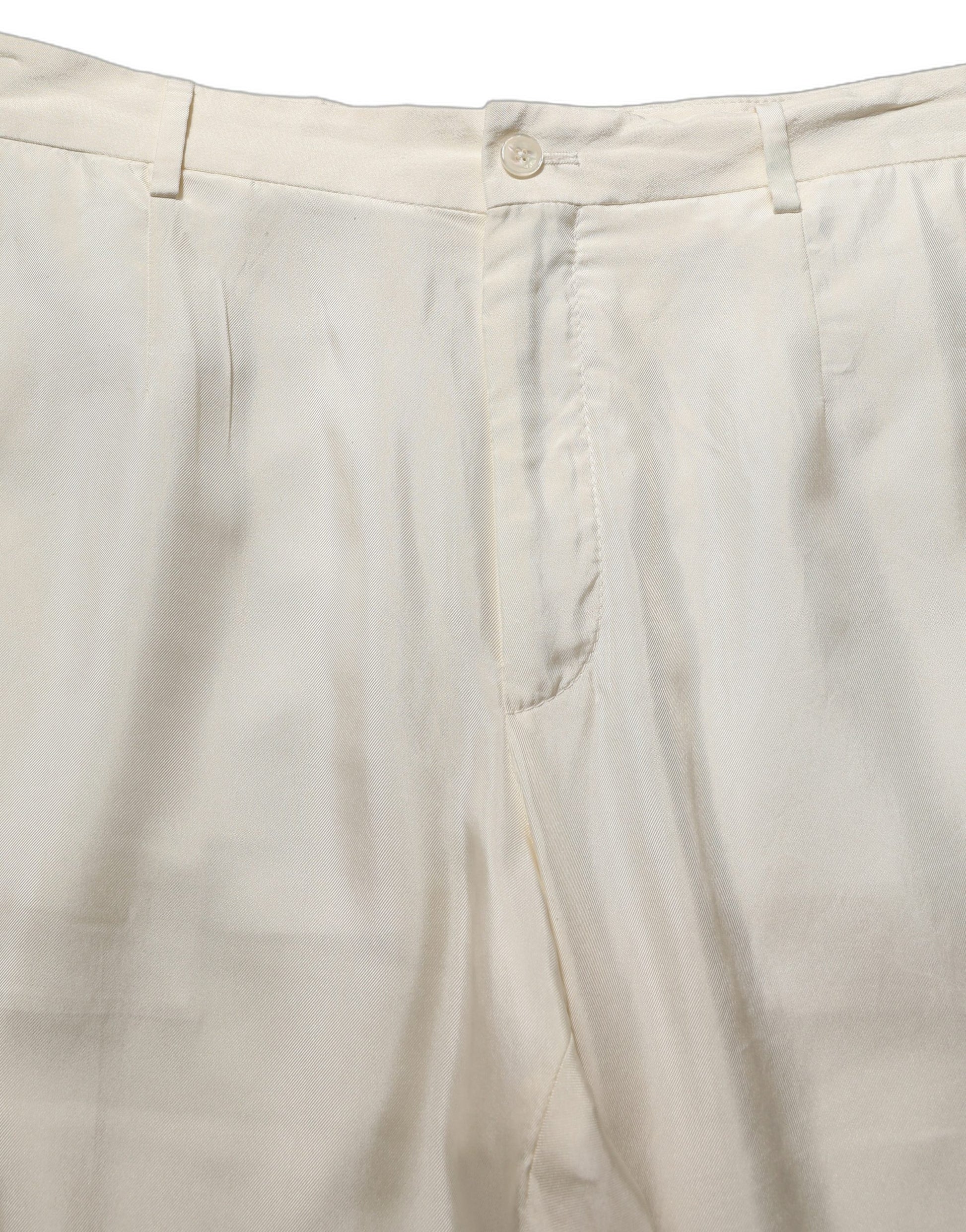 Off White Silk Straight Wide Leg Trouser Pants