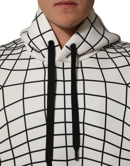 White Black WarpGrid Pattern Hoodie Sweater