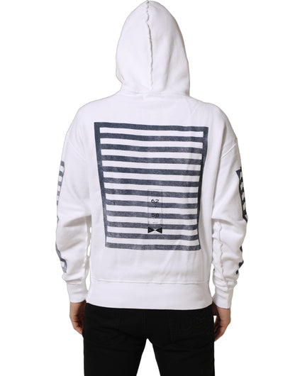 White Blue Stripe Hooded Sweatshirt Sweater