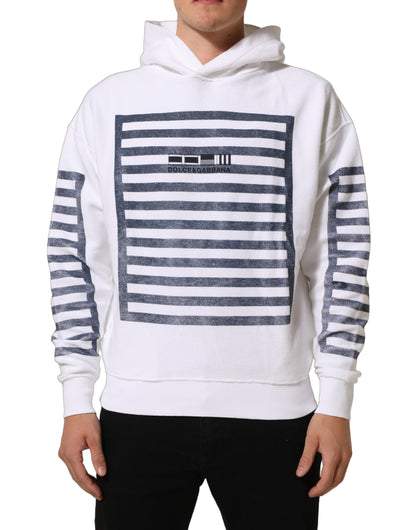 White Blue Stripe Hooded Sweatshirt Sweater