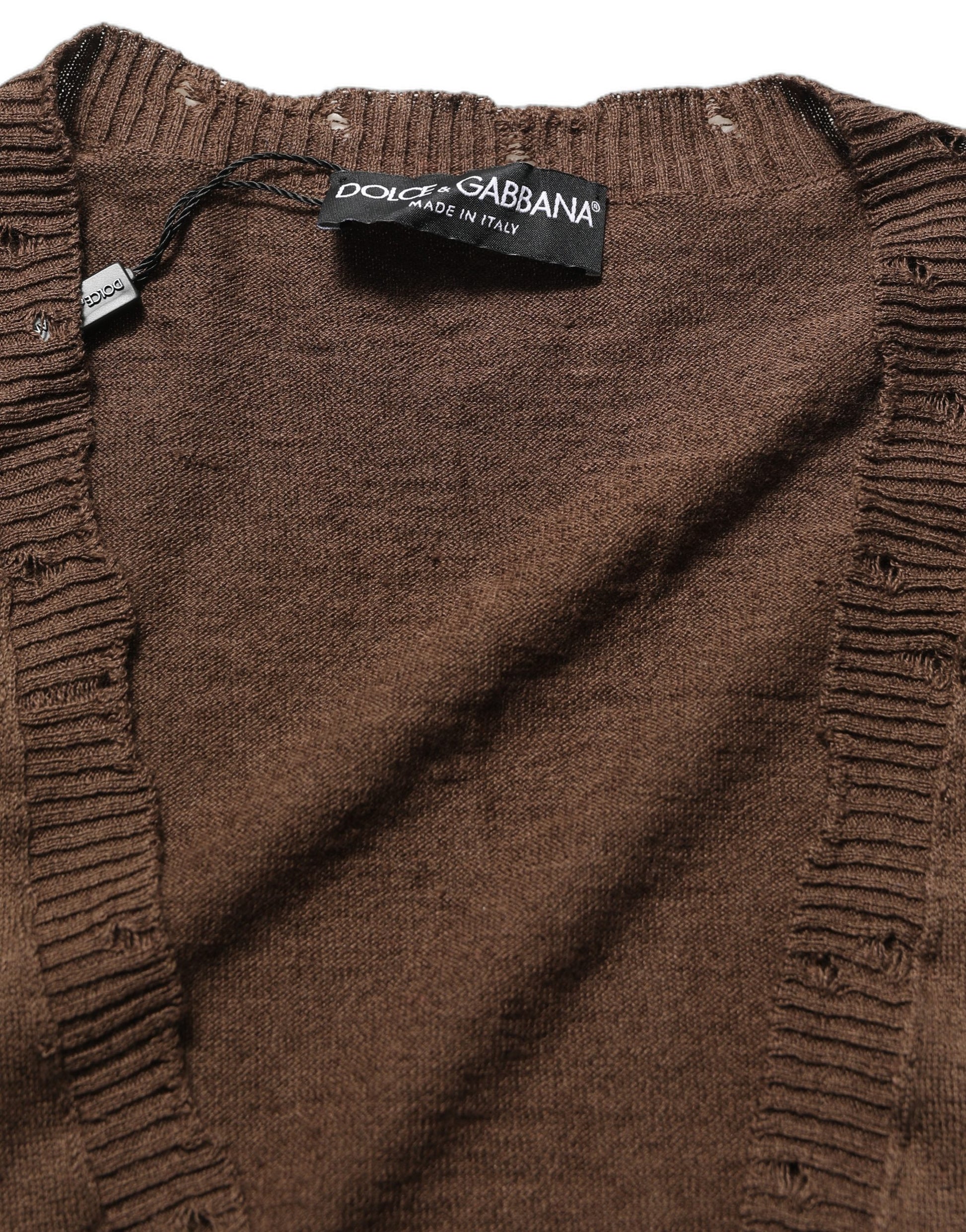 Brown Flax Buttoned V-neck Pullover Sweater