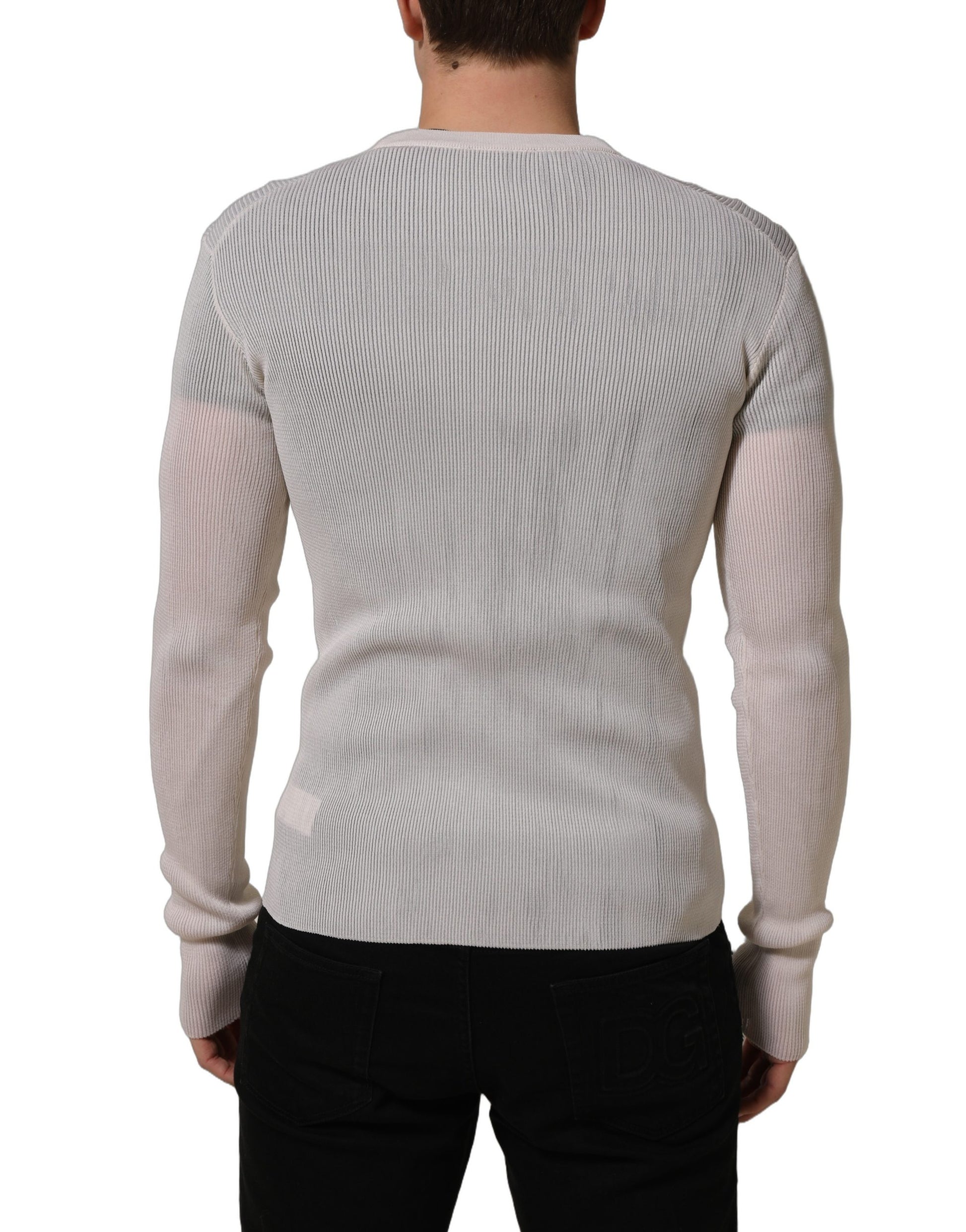 White Silk Crew Neck Men Pullover Sweater
