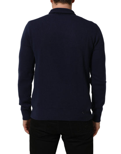 Blue Wool Knit Turtleneck Pullover Sweater