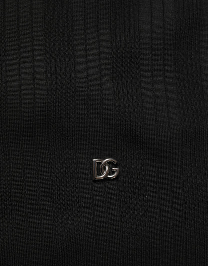 Black Silk Blend Henley Pullover Men Sweater