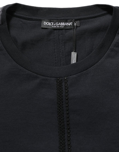 Dark Blue Cotton Round Neck Pullover Sweater