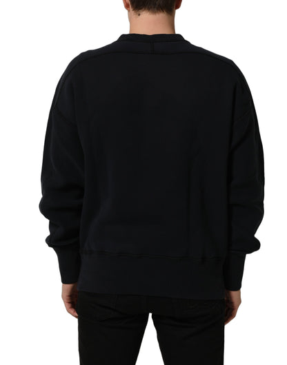 Black Logo Plaque Cotton Crew Neck Pullover Sweater