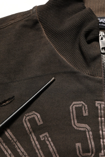 Brown Logo Print Full Zip Sweatshirt Sweater