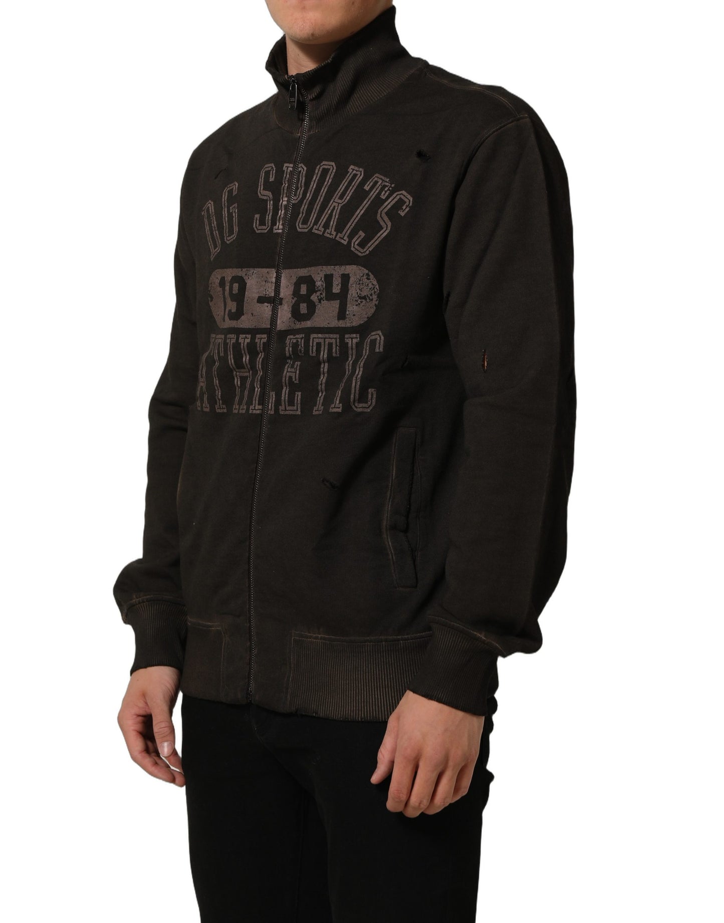 Brown Logo Print Full Zip Sweatshirt Sweater