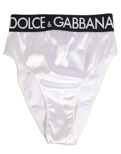 White Satin High-Waist Brief Logo Women Underwear