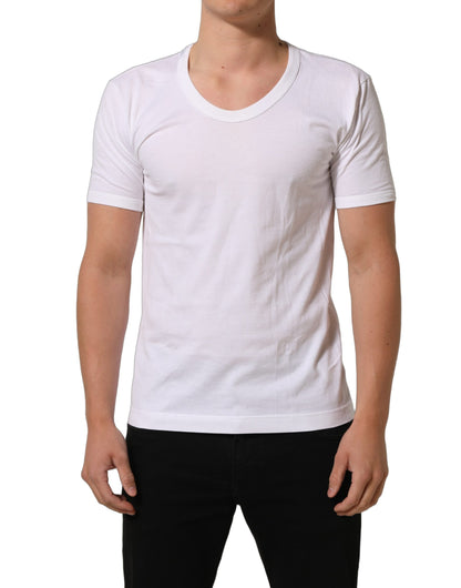 White Cotton Short Sleeve Round Neck T-shirt
