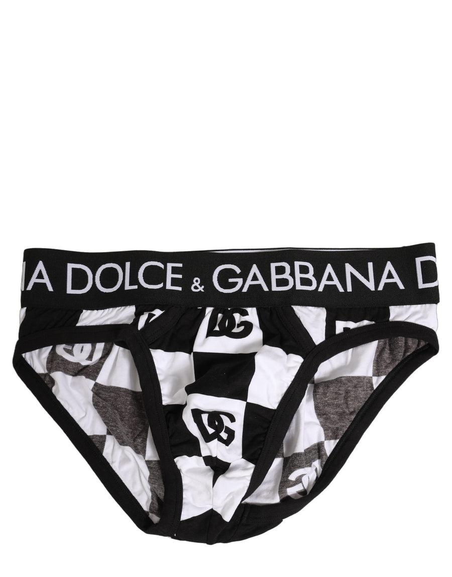 Black White Logo Checkered Midi Brief Underwear