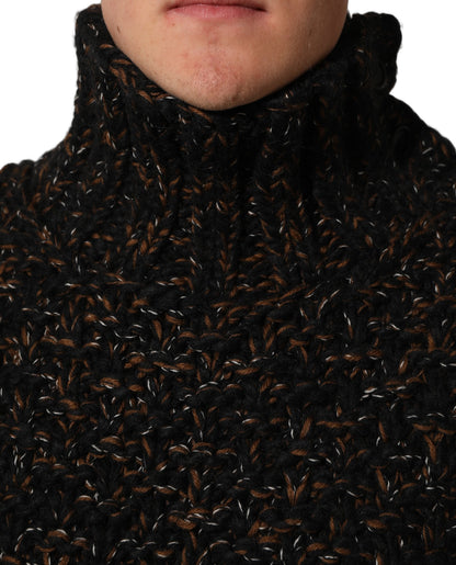 Brown Wool Knit Turtleneck Pullover Sweater