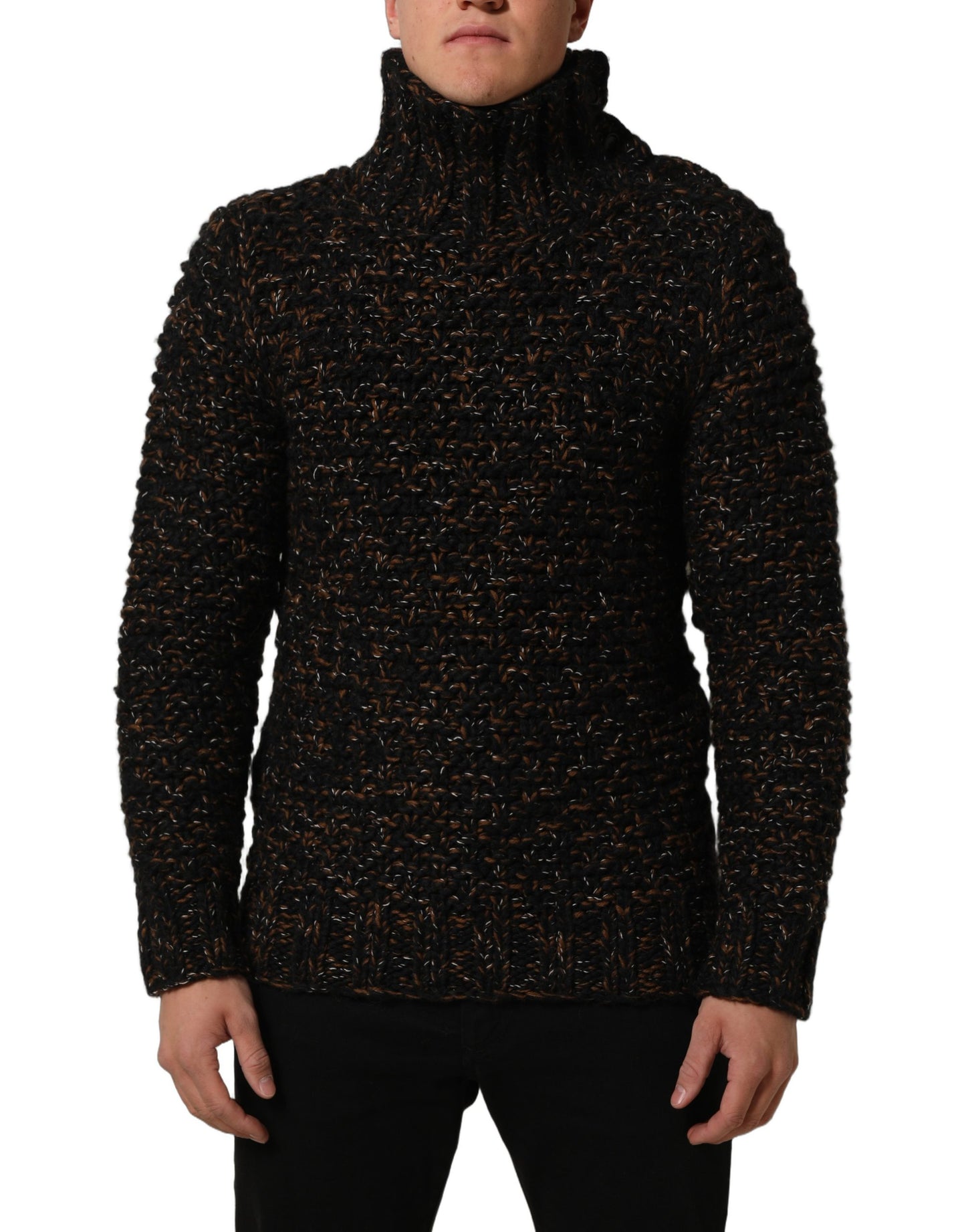 Brown Wool Knit Turtleneck Pullover Sweater
