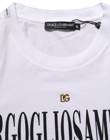 White Logo Round Neck Short Sleeves T-shirt