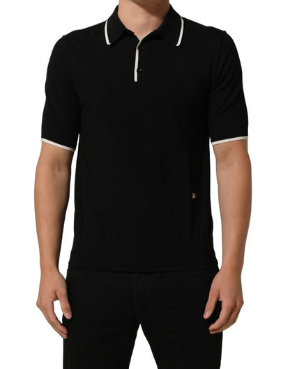Black Cotton Collared Short Sleeves Men Polo T-shirt