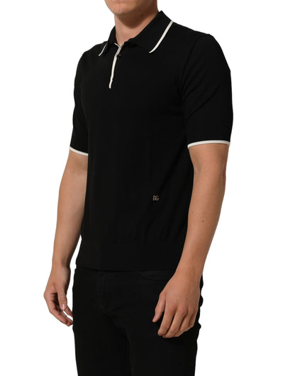 Black Cotton Collared Short Sleeves Men Polo T-shirt