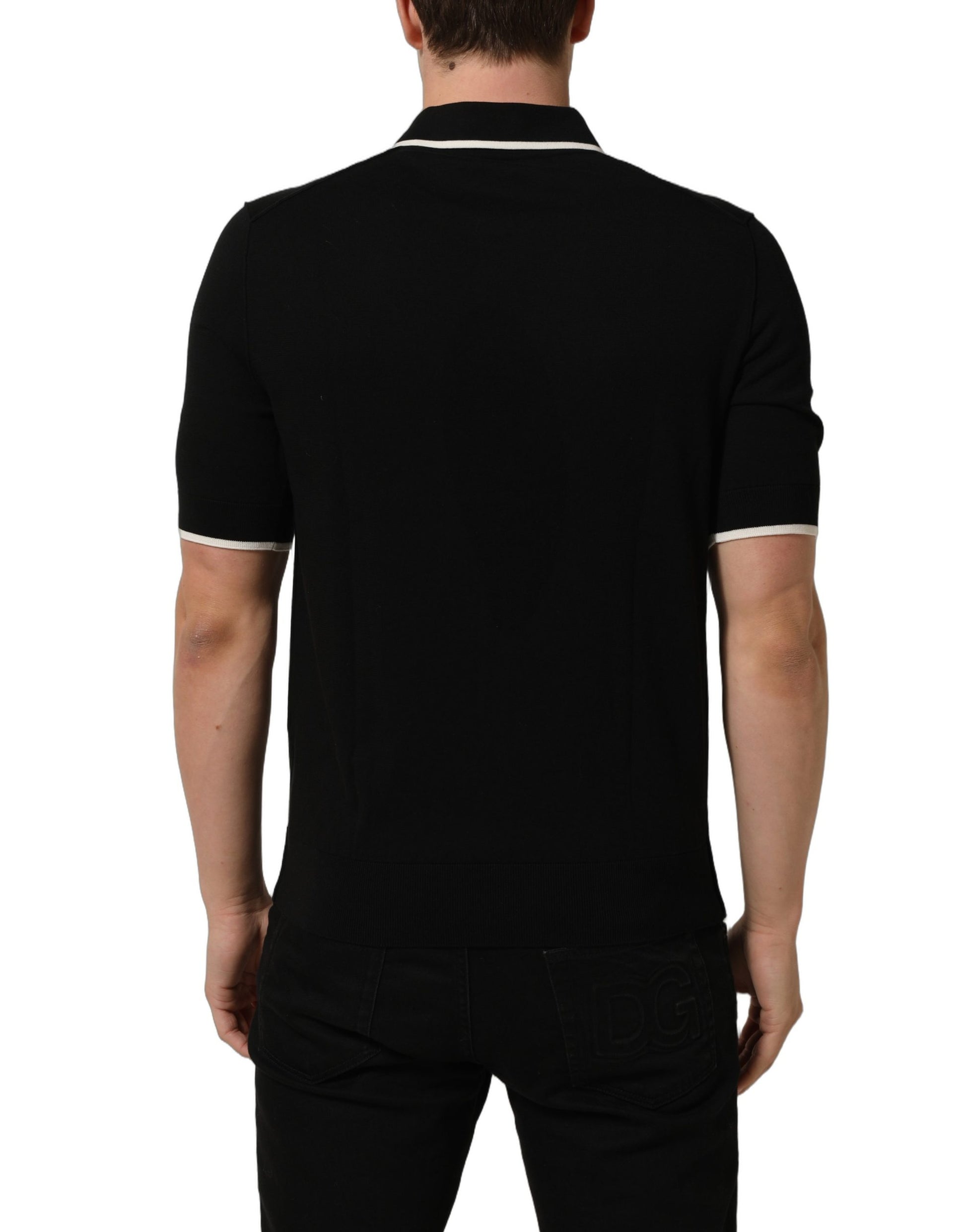 Black Cotton Collared Short Sleeves Men Polo T-shirt