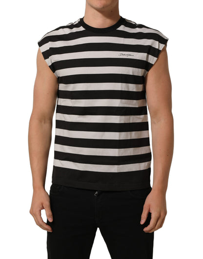 Black White Stripes Cotton Sleeveless T-shirt