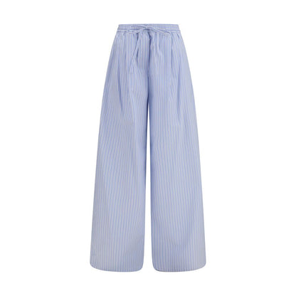 Blue Cotton Casual Pants