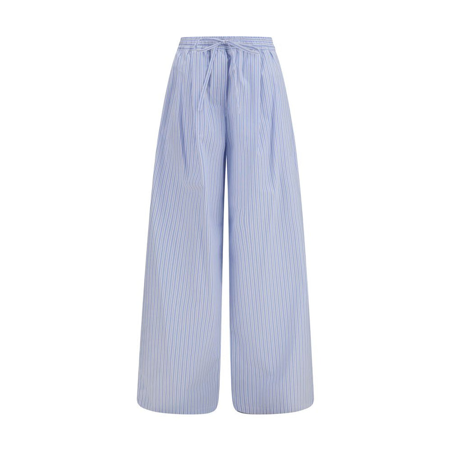 Blue Cotton Casual Pants