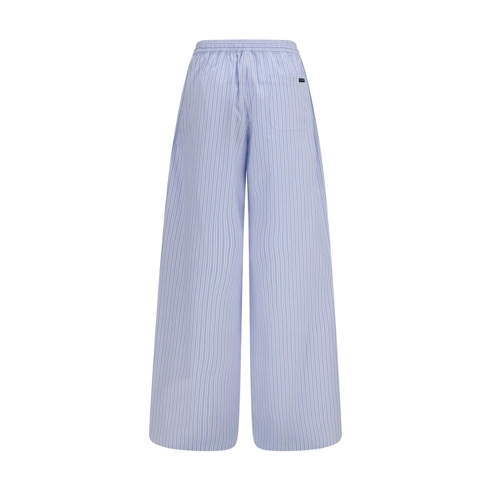 Blue Cotton Casual Pants