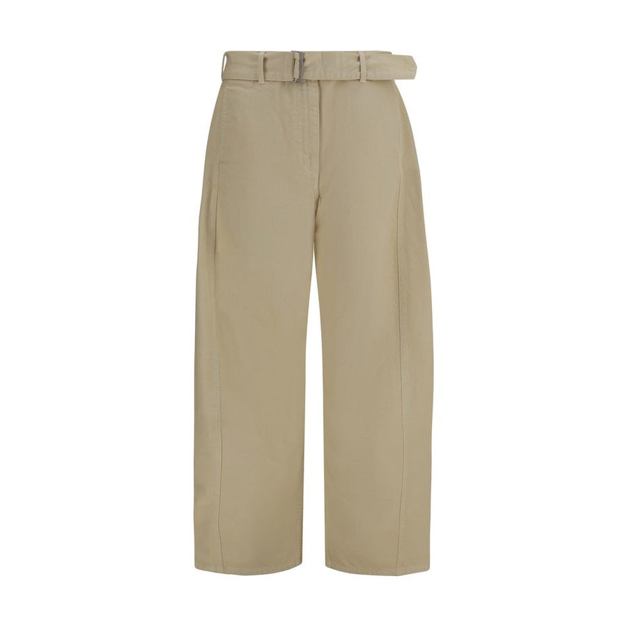 Beige Cotton Casual Pants