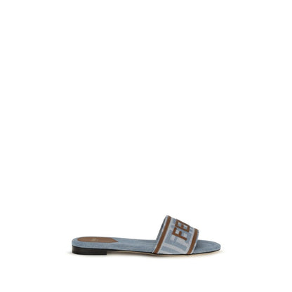 Blue Cotton Flat Sandals