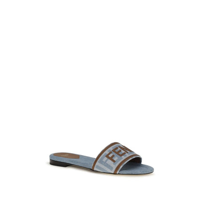 Blue Cotton Flat Sandals