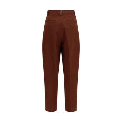 Brown Cotton Casual Pants
