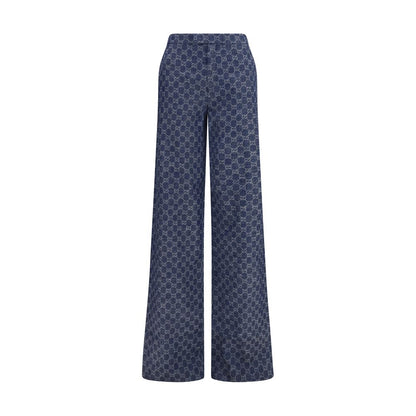 Blue Cotton Casual Pants