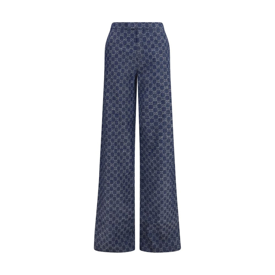 Blue Cotton Casual Pants