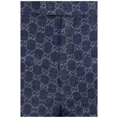 Blue Cotton Casual Pants