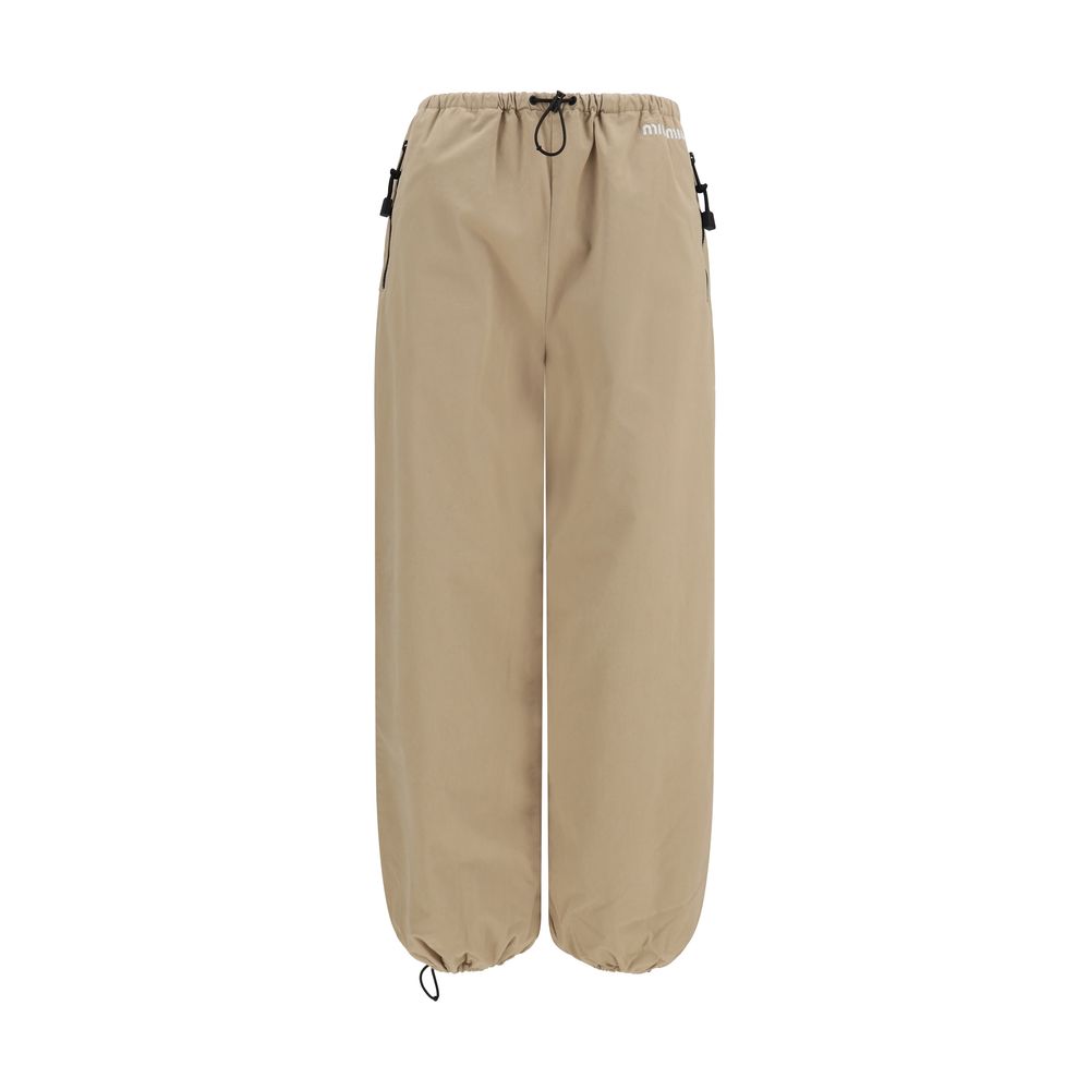 Beige Cotton Athletic Pants