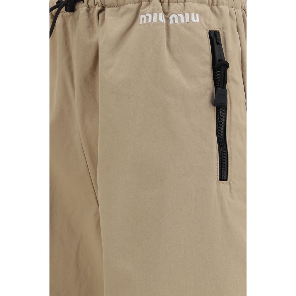 Beige Cotton Athletic Pants