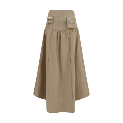 Beige Cotton Midi Skirt