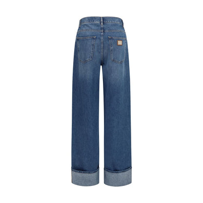 Blue Cotton Straight-Leg Jeans