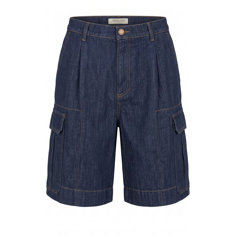 Blue Cotton Blend Men's Short