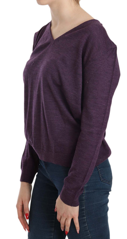 Elegant Purple V-Neck Wool Blouse