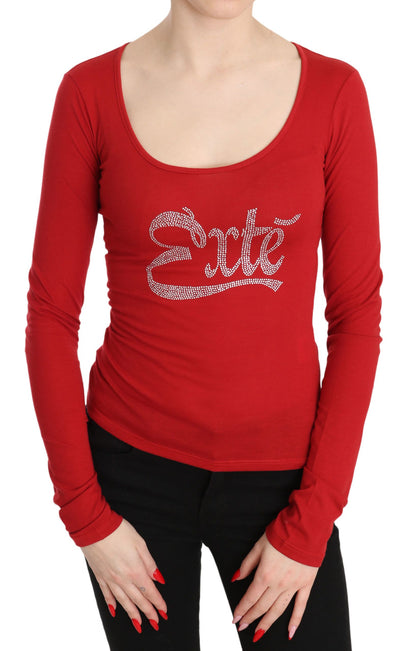 Red Crystal Embellished Long Sleeve Top