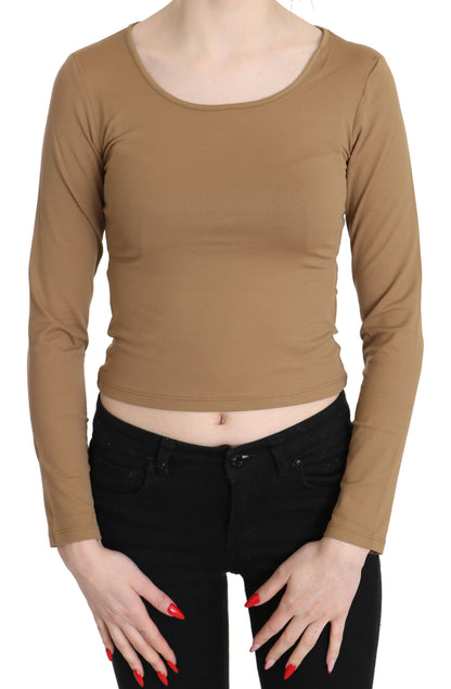 Elegant Brown Long Sleeve Cropped Top