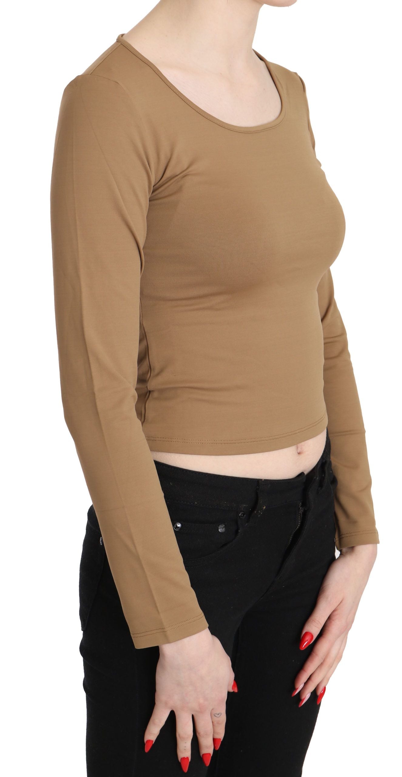 Elegant Brown Long Sleeve Cropped Top