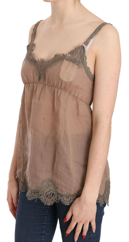 Elegant Lace Brown Linen Blouse