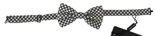 Elegant Black White Circle Silk Bow Tie