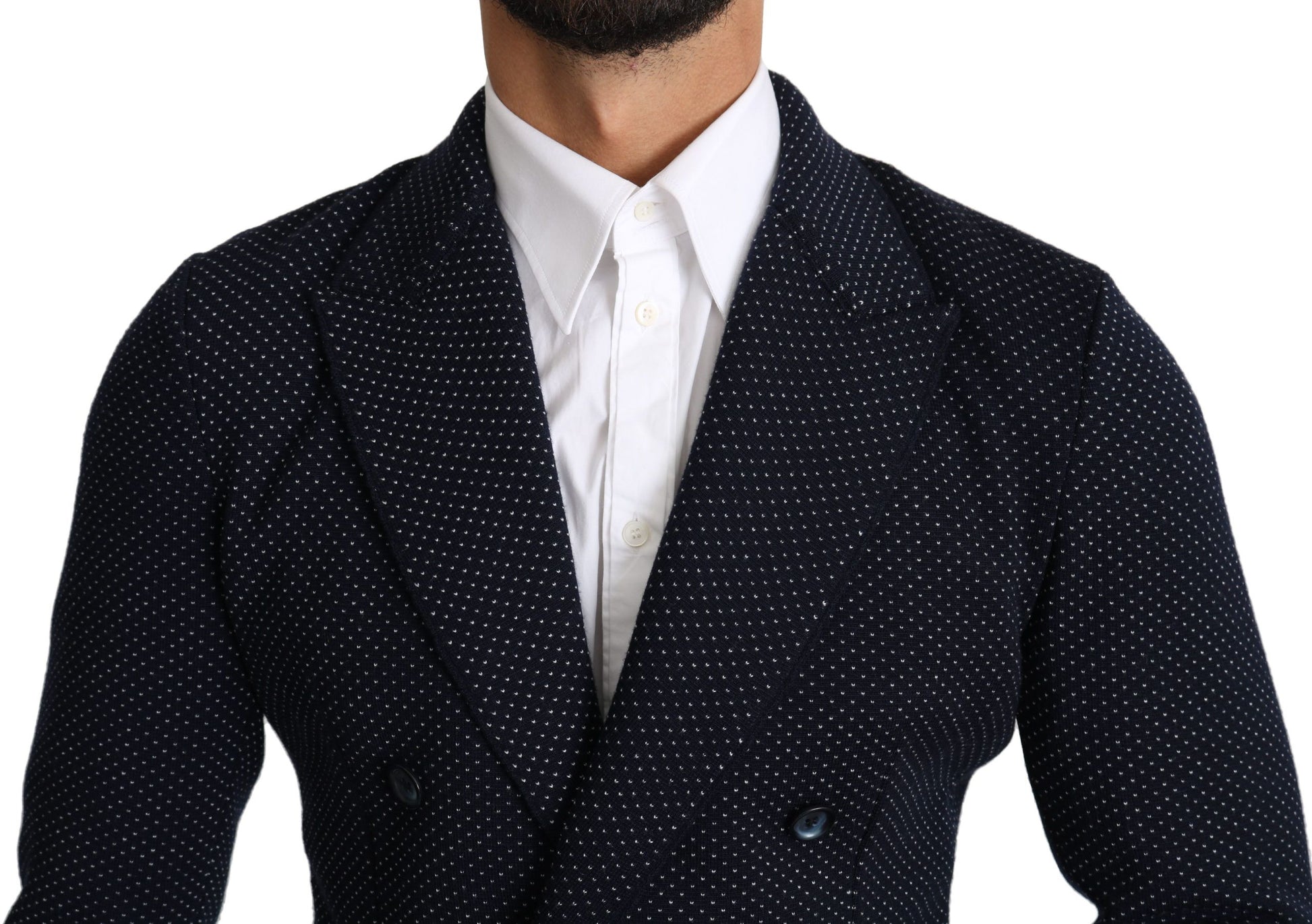 Elegant Dark Blue Dotted Slim-Fit Blazer