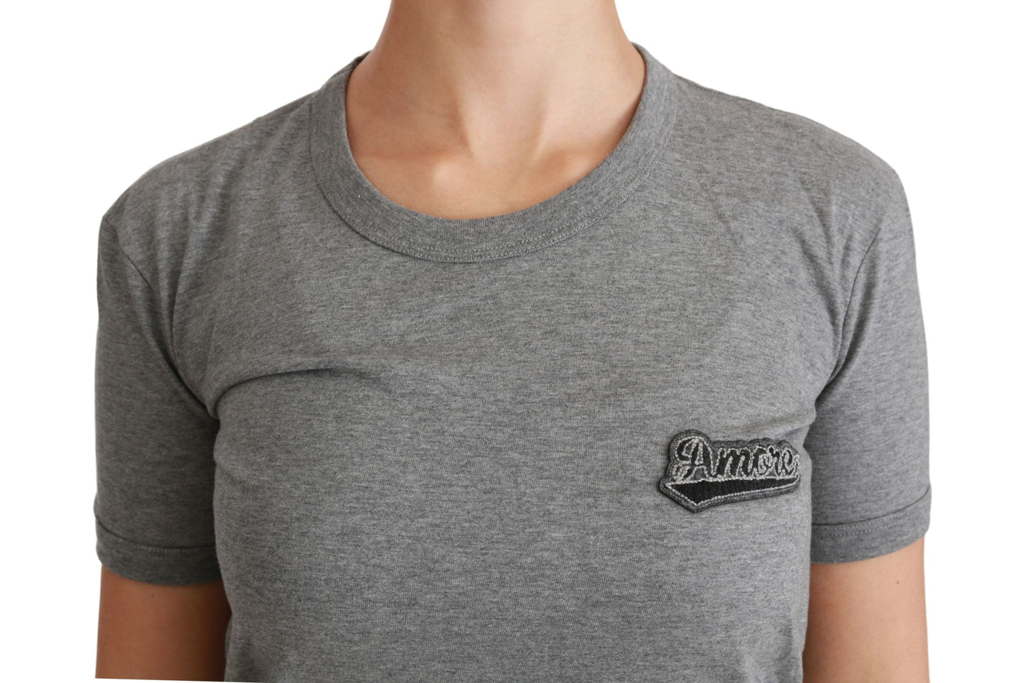 Chic Gray Amore Patch Crewneck Tee