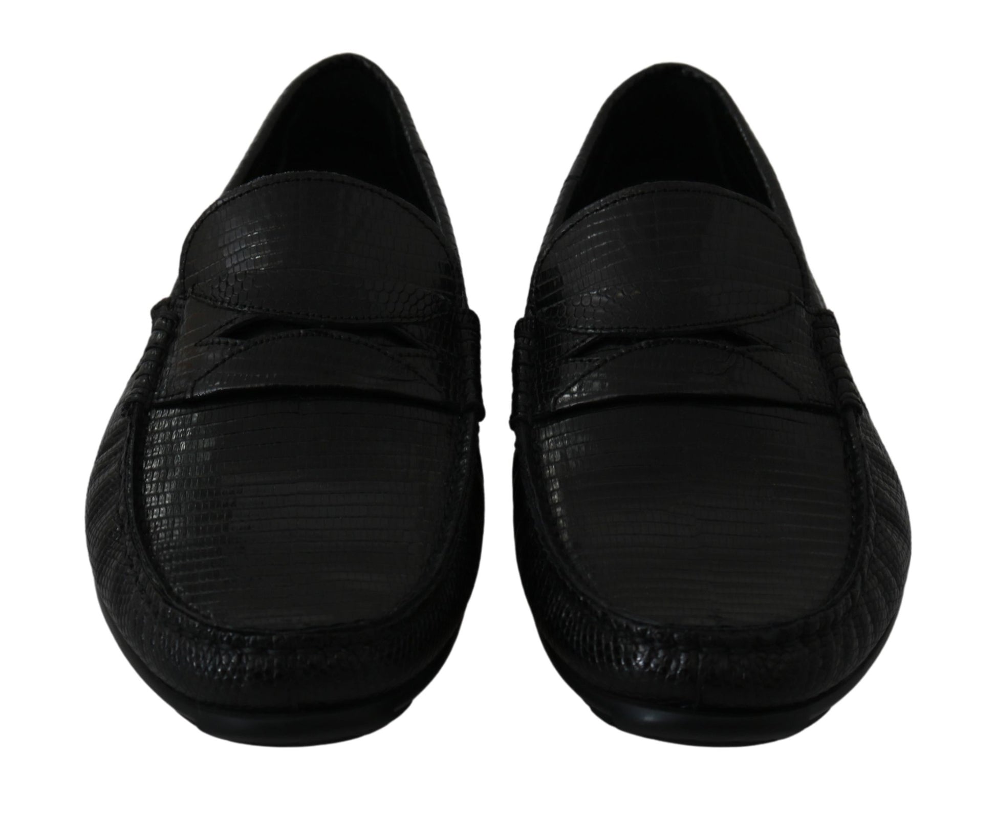 Exquisite Black Lizard Leather Loafers