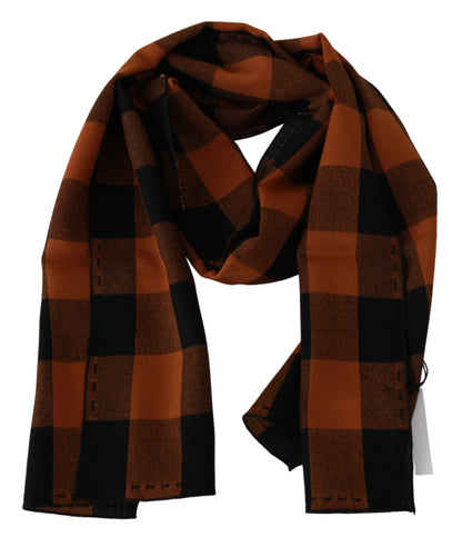 Chic Orange Check Wool Blend Scarf