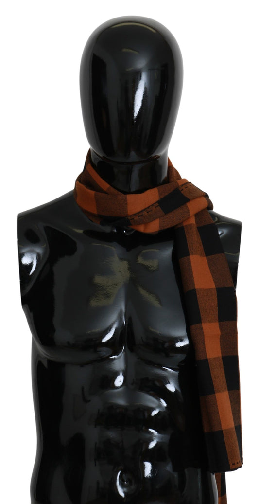 Chic Orange Check Wool Blend Scarf