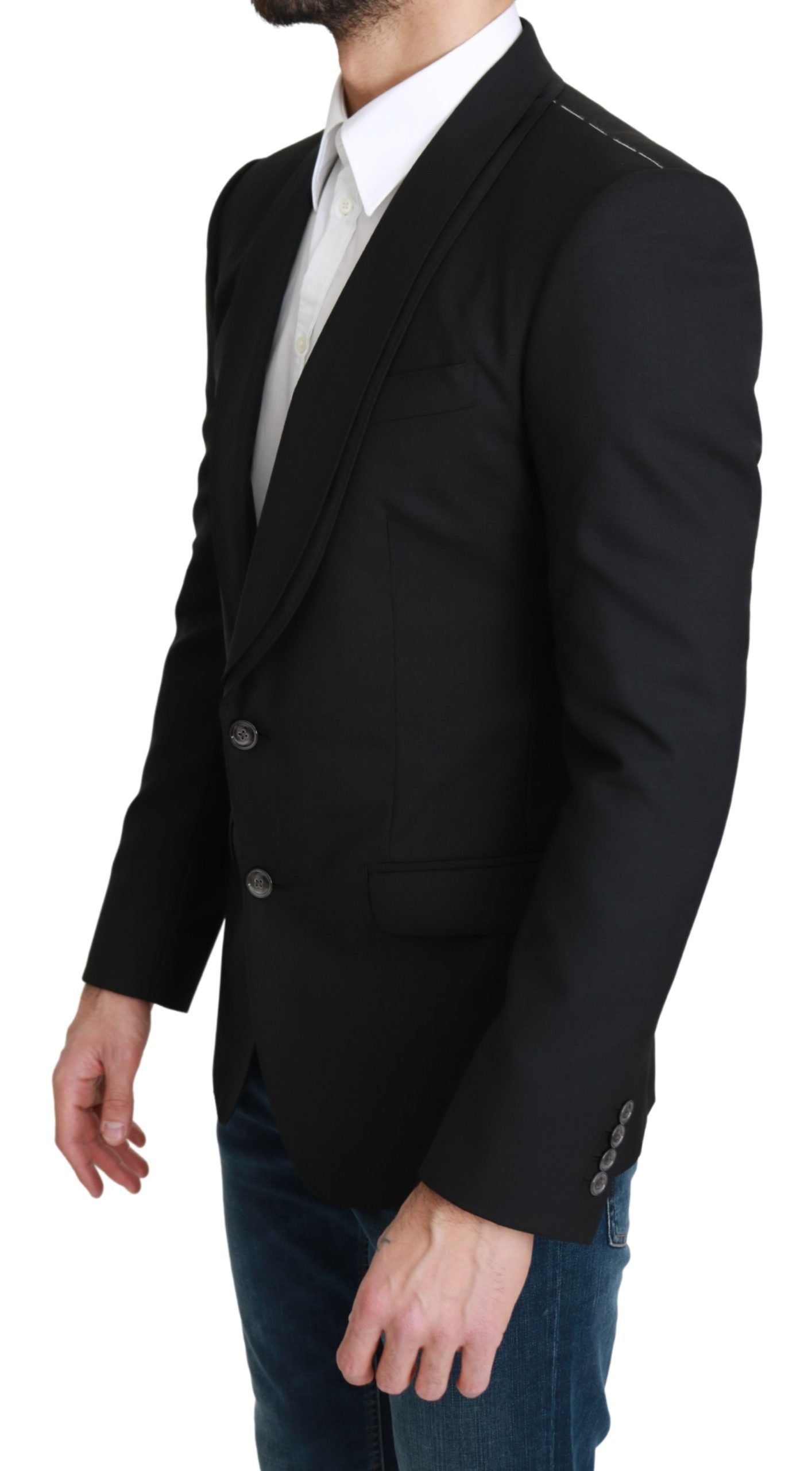 Elegant Black Virgin Wool Formal Blazer