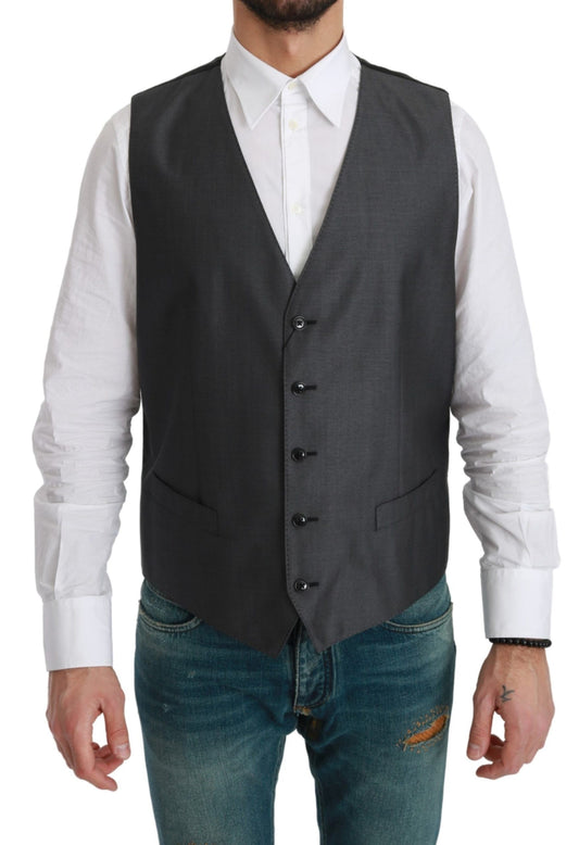 Elegant Gray Wool Blend Dress Vest